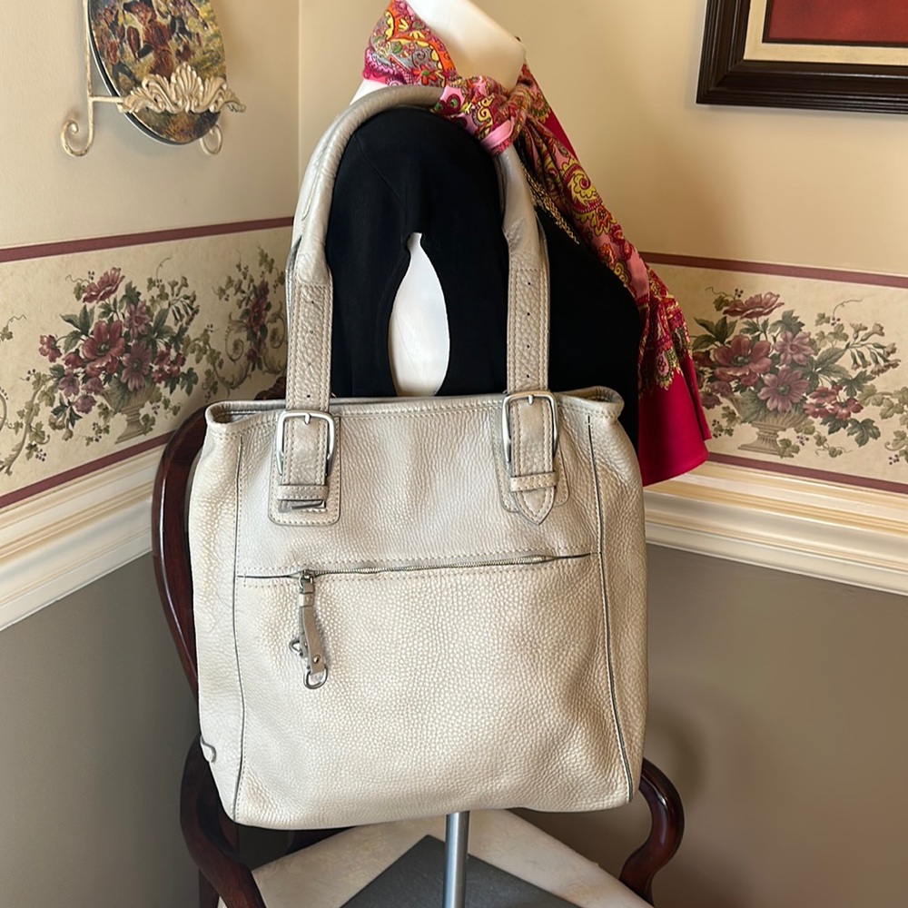 Cole Haan pebbled leather tote, shoulder bag, computer bag, soft gray leather